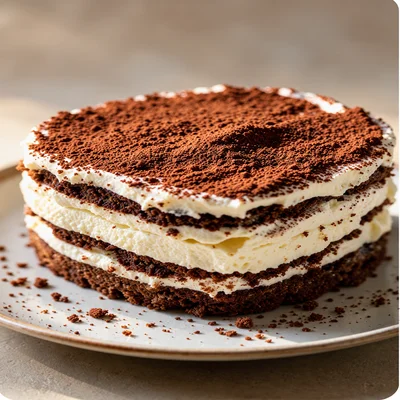 Pastel de tiramisú cubierto con cacao