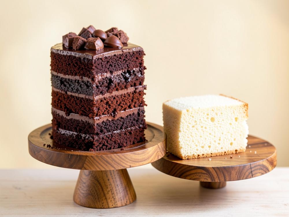Pastel de chocolate en capas y bizcocho de vainilla